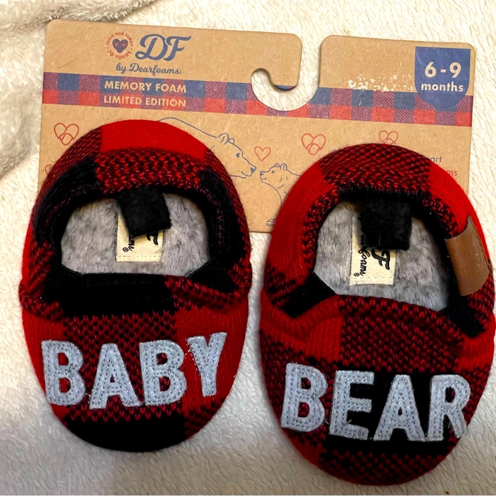 Dearfoams Baby Bear Slippers Buffalo Plaid Bear 6-9 months